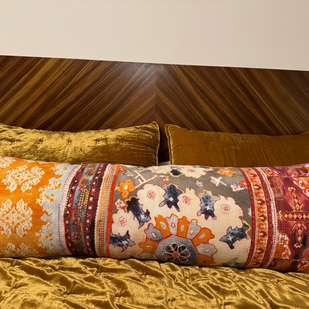 Colorful anthropologie pillow, bolster, zip cover and insert.